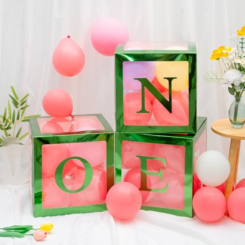 Green One Boxes for 1st Birthday, One Balloon Box With 20 Balloons, Baby Girl 1 Year Old Gifts, 1st Birthday Party Decorations Boy, Anniversary Photoshoot Props Backdrop. (Bright green) - color: Bright Green