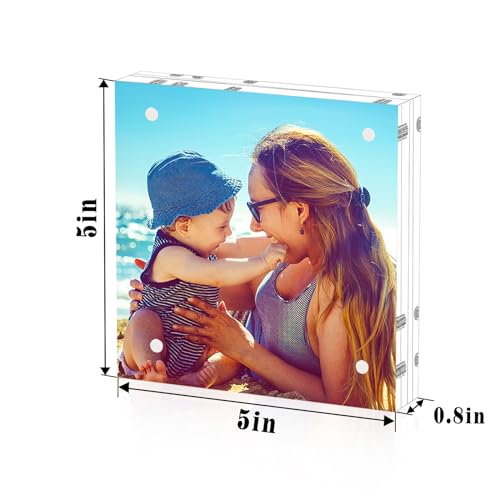 HELPLEX Acrylic Frame, 5 Pack 5x5 Acrylic Picture Frames, 20mm Thicker Frameless Clear Double Sided Magnetic Frame, Free Standing Desktop Display - size: 5x5(5 PACK)