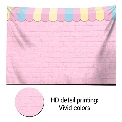 Pink Brick Wall Ice Cream Parlor Photography Background 7X5ft Fabric Princess Girl Kids Baby Girl Birthday Party Backdrops Dessert Cake Table Decor Props Supplies - size: 7x5ft(210x150cm)