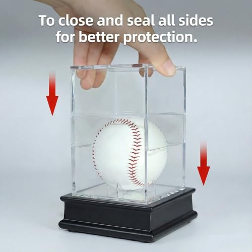 DisplayGifts Baseball Display Case Wooden Lacrosse Ball Stand 98% UV High Protection All -Sides Closure Cube for a Home Run or Autographed Ball Black Bottom - color: Black