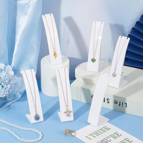 FINGERINSPIRE 6 Pcs Plastic Necklace Stand 4.3 Inch Height, White L-Shape Pendant Display, Mini Jewelry Holder for Earrings, Marketing Showcase, Dangling Slant Back Display