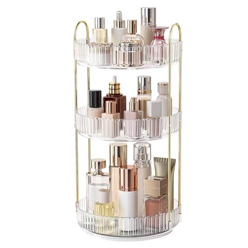 Oifecsie 360° Rotating Makeup Organizer, Large Capacity SkinCare Organizer, 3 Tier Cosmetic Skin Care Perfume Dresser Organizer, Fits Cosmetics, Perfume, Skin Care, Lipstick - color: Transparent White, size: 3 Tier