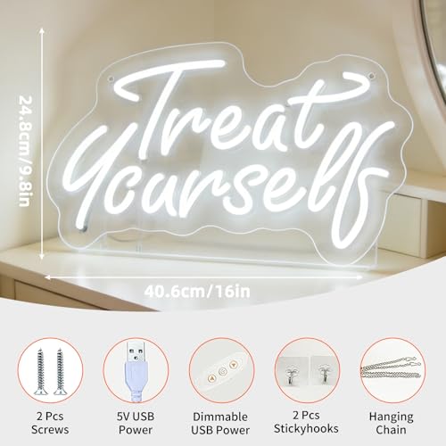Treat Yourself Neon Sign for Wall Decor Light Up Letters Led Sign Birthday Party Signs Led Decorative Night Signs Girls’ Room Decorations Christmas Party Gifts for Girl Friends Bedroom Home - color: DG13