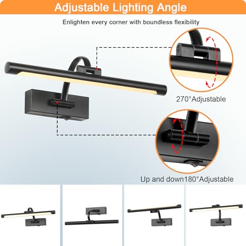 Tassuowell Wireless Battery Operated Picture Light,Rechargeable Wall Light with Remote and Timer,15.75 Inch Black Dimmable Painting Light,3CCT with Adjustable Swing Arm for Display Gallery Lighting - color: Black, size: 15.7inch