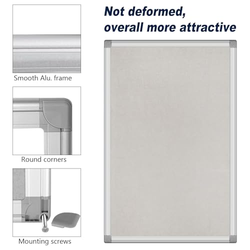 36x24-Inch Gray Felt Bulletin Board with Silver Aluminum Frame – Perfect for Home, Office, and Classroom - size: 24 x 36 inch