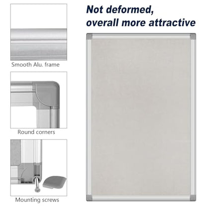 36x24-Inch Gray Felt Bulletin Board with Silver Aluminum Frame – Perfect for Home, Office, and Classroom - size: 24 x 36 inch