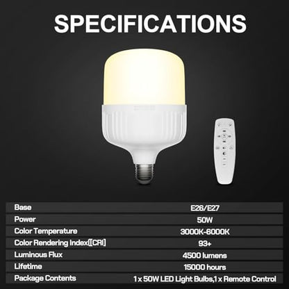 EMART Full Spectrum Light Bulb, 50W Dimming 3000K-6000K LED Lamp for Softbox Lighting Kit, Photography Studio, Home, Office, Garden, Grow Plant -1 Packs - size: 50W-1 Pack