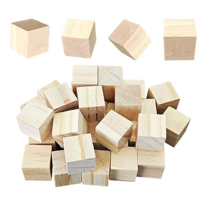 30Pcs 1inch Unfinished Natural Wooden Cubes, Square Craft Wood Blocks for DIY Projects, Blank Wood Squares for Art, Building, Personalized Crafts, Wedding Decor, and Creative Displays - size: 2.5cm