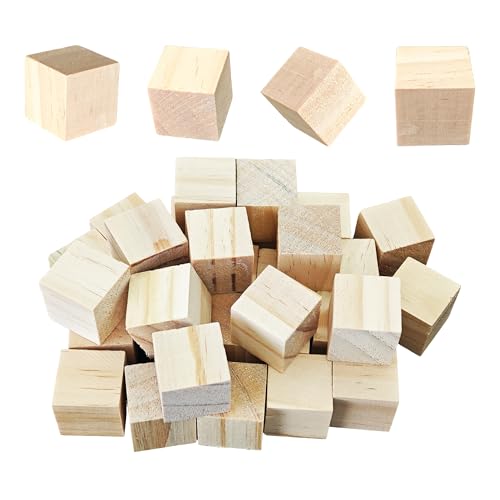 30Pcs 1inch Unfinished Natural Wooden Cubes, Square Craft Wood Blocks for DIY Projects, Blank Wood Squares for Art, Building, Personalized Crafts, Wedding Decor, and Creative Displays - size: 2.5cm