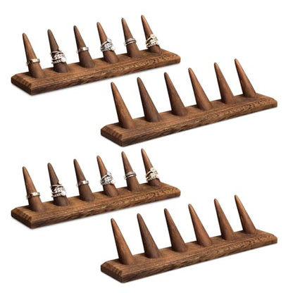 MOOCA 4 Pcs Set Finger Ring Stand Jewelry Display Holder Showcase Display Stands 11 x 2 1/4 x 2 3/4 in, Brown Color - color: Brown, 4 Pcs 6 Ring