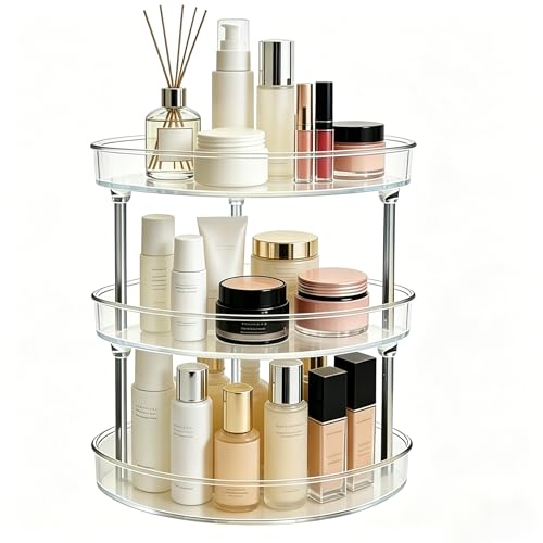 Rotating Makeup Organizer for Vanity Perfect Clear Round 3 Tier Perfume Skincare Cosmetic Stand Bathroom Countertop Storage 9.25" - size: Three Tiers