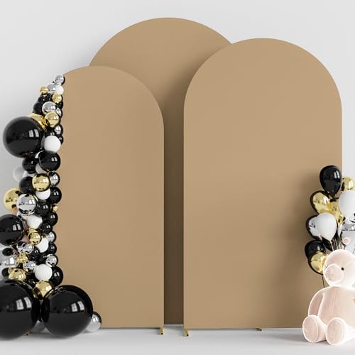 Wokceer Wedding Arch Backdrop Cover (7.2FT, 6.6FT, 6FT) Set of 3 Spandex Fitted Wedding Arch Stand Covers for Round Top Chiara Backdrop Stands Cover for Birthday Party Ceremony Decor Khaki - color: Khaki, size: 7.2FT,6.6FT,6FT