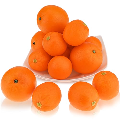 Folmywy 16 Pcs Artificial Oranges Decorative Fake Oranges for Bowls Filler Faux Realistic Fruit Decoration Simulation Plastic Fruits Model Display Christmas Festival Party Home Kitchen - color: Oranges