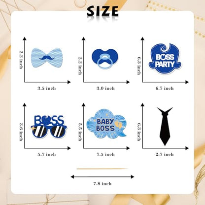INNORU Boss Boy Photo Booth Props, Leader Boy 1st Birthday Photoshoot Gender Reveal Party Photography Props Favor Centerpiece Sticks Decorations 30 PCS