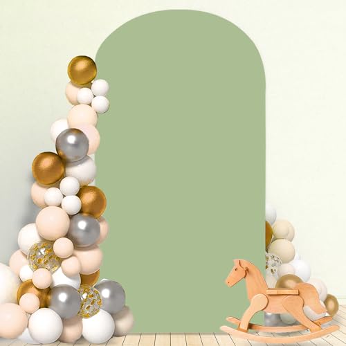 MODFUNS 7.2ft Arch Cover Sage Green Spandex Arch Backdrop Cover Fitted Arch Covers Stretchy Backdrop 2-Sided Arch Stand Covers Chiara Wall Covering for Wedding Party Prom Banquet Reception - color: Sage Green, size: 4 FT x 7.2 FT