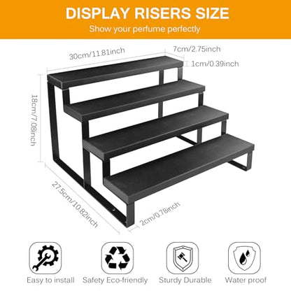 Wood Cologne Organizer for Men,12 Inch 4 Tier Cologne Stand Waterproof Perfume Organizer for Dresser with Anti-Slip Washers,Wooden Display Risers Stand for Party,Makeup,Figures,Cupcake,Perfume,Dessert