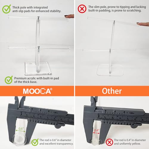 MOOCA 2 Pcs Set Deluxe Clear Acrylic Round Bracelet Display Holder 2 Tier T-bar Jewelry Bracelet Display Holder Stand Acrylic Organizer Jewelry Holder (2-Bar) - color: 2-Bar, 2 Pieces