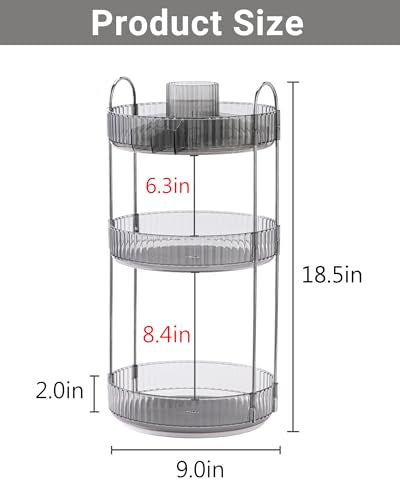 Asayuee 360 Rotating Makeup Organizer,3 Tier Large Capacity Make Up Organizers and Storage,Skincare Perfume Vanity Organizers,Bathroom Cosmetics Storage Organizer Countertop(Grey) - color: Grey, size: New-3 Tier