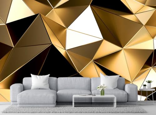 Golden 3D Geometric Lines Wallpaper for Large Walls, Sofa and TV Background - color: 121, size: 170" x 108"