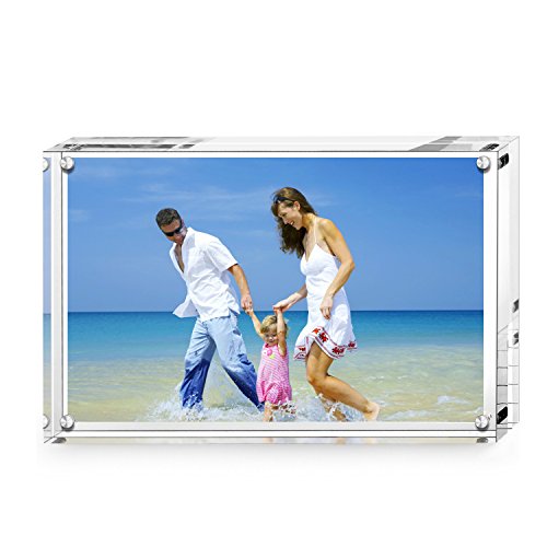 AMEITECH Acrylic Picture Frames, 4x6 inch Clear Double Sided Block Set, Desktop Frameless Magnetic Photo Frame - size: 4 x 6 inch