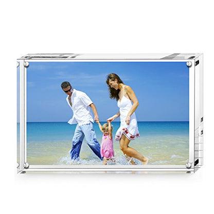 AMEITECH Acrylic Photo Frames 6x8'', Magnetic Acrylic Block Picture Frame,Desktop Frameless Photograph Display - size: 6 x 8 inch