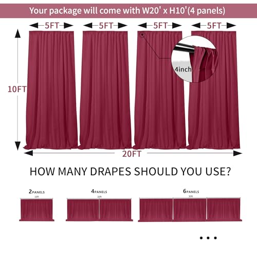 GALLETY 20 FT x 10 FT Red Backdrop Curtain - Polyester Backdrop Curtain Panels with 4 Inch Rod Pockets - Wedding Ceremony Party Home Window Decoration - color: Red, size: W5' x H10'(4 panels)