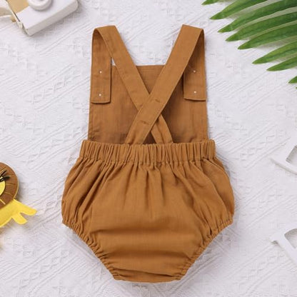 IMEKIS Baby Girls Boys Boho 1st Birthday Outfit Backless Overalls Romper for Cake Smash Photo Shoot - color: Brown Lion One, size: 9-12 Months