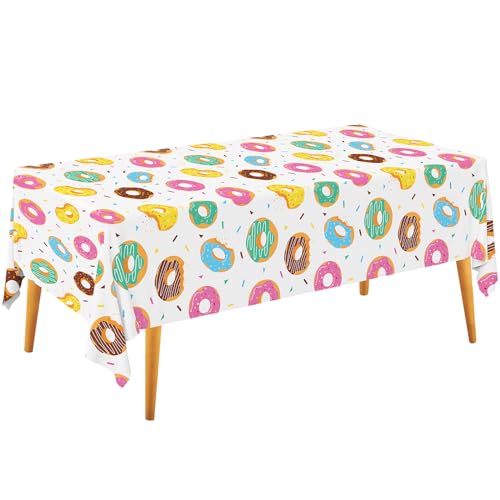 Gatherfun Donut Party Supplies: 2-Pack Donut Birthday Party Decorations,Disposable Plastic Tablecloth, Ideal Table Cover for Two Sweet Birthday, Baby Shower & Themed Parties, 54 x 108 Inch - style: Donut