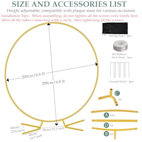 WellSign 6.6FT Balloon Arch Stand Kit, Metal Round Backdrop Stand for Parties, Gold Circle Wedding Arches Frame with Base for Engagement Valentine Party Baby Shower Gender Reveal Decoration - size: 6.6FT
