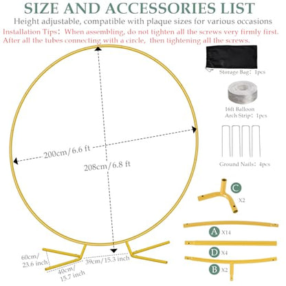 WellSign 6.6FT Balloon Arch Stand Kit, Metal Round Backdrop Stand for Parties, Gold Circle Wedding Arches Frame with Base for Engagement Valentine Party Baby Shower Gender Reveal Decoration - size: 6.6FT