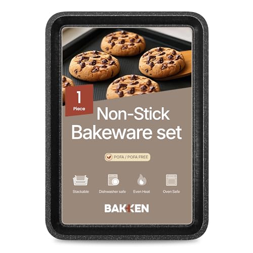 BAKKEN Kitchen Baking Pans - Nonstick Gray Coating, 13.58’’ × 9.65’’ Commercial Grade Carbon Steel Cookie Sheet, Diamond Texture Bottom, PFOA, PFOS, PTFE Free, Oven Safe Tray (450°F), Gray Marble - color: Gray Marble, size: Pack of 1