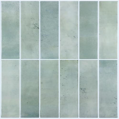 CHIHUT 16 Sheets Mint Green Peel and Stick Backsplash Tiles 12"x12" Glossy 3D Rectangular Self Adhesive Tiles for Kitchen Backsplash Removable Waterproof Renter Friendly Vinyl Backsplash Panels - color: Green, size: 16 Tiles