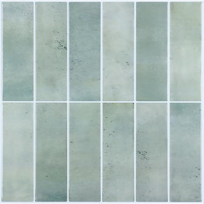 CHIHUT 16 Sheets Mint Green Peel and Stick Backsplash Tiles 12"x12" Glossy 3D Rectangular Self Adhesive Tiles for Kitchen Backsplash Removable Waterproof Renter Friendly Vinyl Backsplash Panels - color: Green, size: 16 Tiles