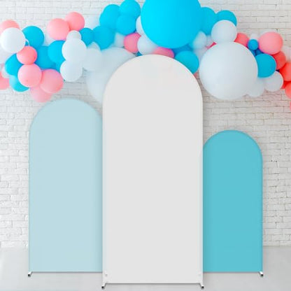 SmoothNovelty Set of 3 Wedding Arch Cover 4ft/5ft /6ft Spandex Fitted Wedding Arch Stand Covers 2 Sided Round Top Backdrop for Birthday Party Baby Shower Ceremony Banquet(Lake Blue, White, Sky Blue) - color: Lake Blue, White, Sky Blue