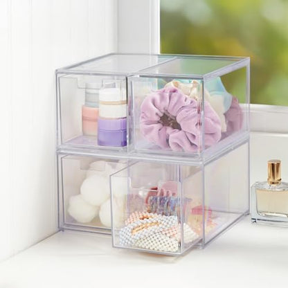 STORi Chloe Space-Saving Clear Drawer Organizer (4 Tall Drawers) Sort Office, Kitchen, Beauty Supplies, Makeup, Pens, Jewelry, Stationary, Made in USA - style: 3.5"W x 3.5"H Drawers (Set of 4)