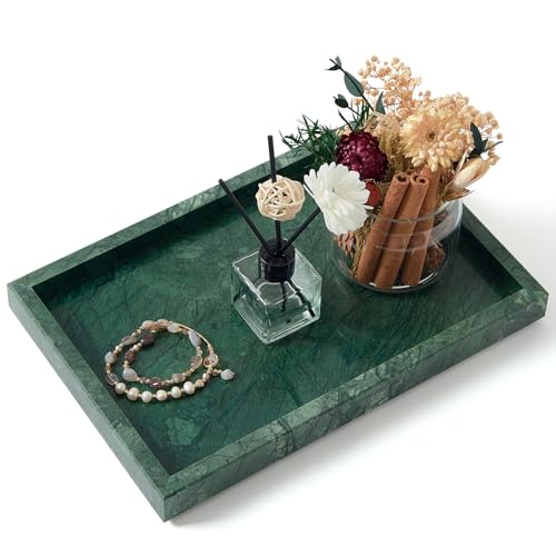 Green Marble Tray,Pure Natural Vanity Tray,Marble Trays for Kitchen Counter Non-Ceramic/Non-Resin,Stone Tray 12 x 8 inch - color: Green
