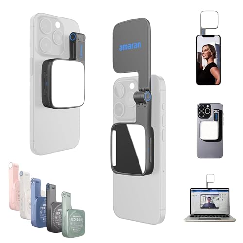 Magnetic Selfie Phone Light,Amaran Go Dual LED Light Source with Adjustable Mirror Light CCT 2700K-6500K,Rechargeable for Selfie,Makeup,Video Conference,TikTok,for iPhone & Android (Charcoal) - color: Charcoal