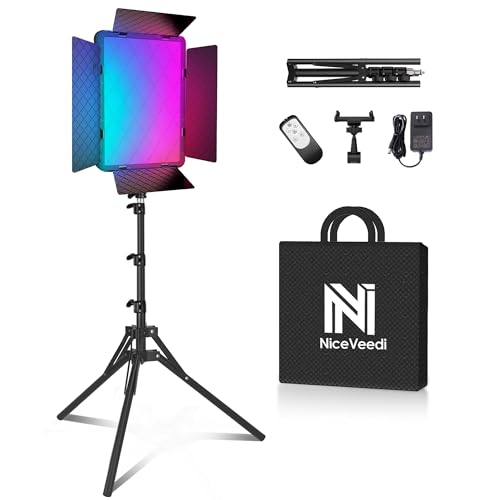 NiceVeedi 40W RGB Photography Lighting with 20 Effects, 360° Full Color/2700-6500K Studio Lights with Remote & Display, Lighting for Video Recording/Photography/Streaming/YouTube/TikTok/Content Creat - color: 1 Pack