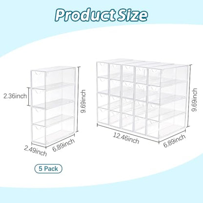 RETON 5 Sets Acrylic Sunglasses Organizers with 20 Drawers, Clear Eyeglass Holder for Glasses Display, Plastic Makeup Storage for Eyewear Watch Art Craft Cosmetic Jewelry Office Desktop