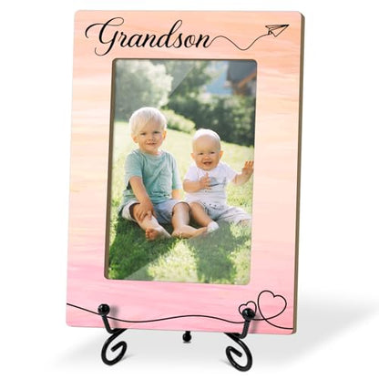 Grandson Picture Frame, Frame Gifts for Christmas Birthday, Grandson 4 x 6 Picture Frame with Stand for Tabletop Display, Grandparents Gifts (Pink Gradient Vertical) - color: Frame14