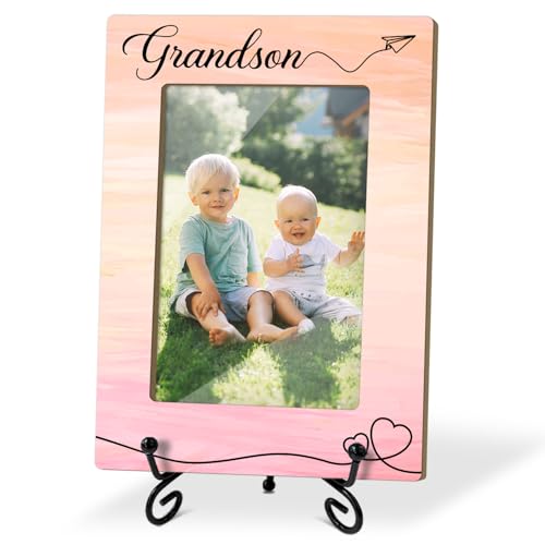Grandson Picture Frame, Frame Gifts for Christmas Birthday, Grandson 4 x 6 Picture Frame with Stand for Tabletop Display, Grandparents Gifts (Pink Gradient Vertical) - color: Frame14
