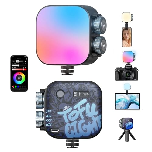 PHOTOOLEX RGB Video Light, Magnetic Small LED Panel Selfie Light w Cold Shoe Mount & Clip & Mini Tripod, 360° Full Color/CRI 96+/21 Scenes/2500-9900K/2000mAh, Portable Recording Photography Lighting