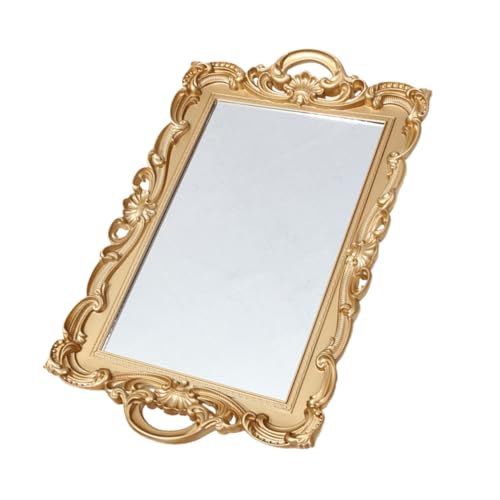 NUOBESTY Vintage Perfume Organizer Tray with Mirror Plate for Dresser Vanity, Decorative Makeup and Jewelry Display Tray for Home Décor and Photo Prop