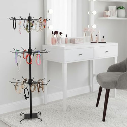 2 Pcs Jewelry Rack, Rotating Jewelry Stands with Hooks, Adjustable Display Holder Organizer, Metal Display Stand for Earrings, Necklace & Bracelet, Vendor Booth Accessories (Black)