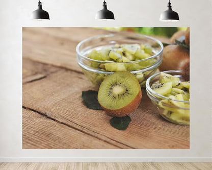 Trykid 12x8ft Fresh Kiwi Fruit Backdrop Sliced Green Berry Food Photography Background Healthy Kitchen Party Decoration Tapestry Photo Booth Prop Fabric - size: 12x8ft