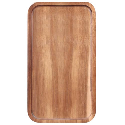 Medium Acacia Wood Serving Trays Long Charcuterie Boards Wood Snack Platter Rectangular Cookie Appetizer Plates Serving Cheese Board Rectangle Kitchen Dinner Platters for Food Dish Cake Dessert Tray - size: 14" x 8" x 0.8"