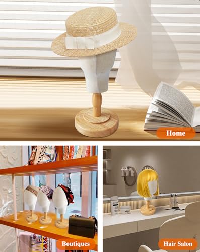 CHADWICK Canvas Wig Head Stand with Detachable Wood Stand - Great for Hats, Caps Display and Wig Making, 21Inch Mannequin Head Block, Dome Model Head, Helmet Jewelry Glasses Headband Display, Beige