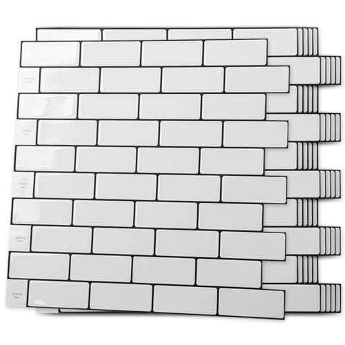 Art3d 10-Sheet Peel and Stick Backsplash Tile for Kitchen - 12”×12” Stick on Wall Tile for Kitchen Bathroom Countertop Living Room, Warm White with Black Grout - color: Warm White With Black Grout
