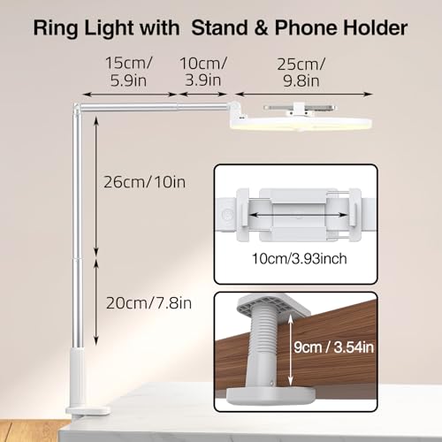 Overhead Phone Mount with Ring Light for Phone,LED Ring Light for Desk with Stand and Remote,Phone Holder Tripod for Video Recording,Photography,TikTok,Live Stream,Cooking Vlogging,YouTube