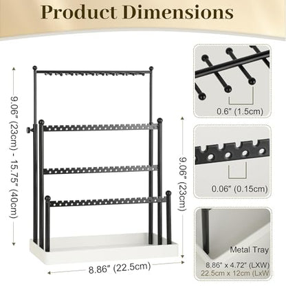 Tirzah 3-Tier Adjustable Earring Necklace Holder Organizer Stand, Black Jewelry Display Tree with 105 Slots, 10 Double-Sided Hooks, White Tray for Women, Girls - color: White & Black, for Necklace Earring